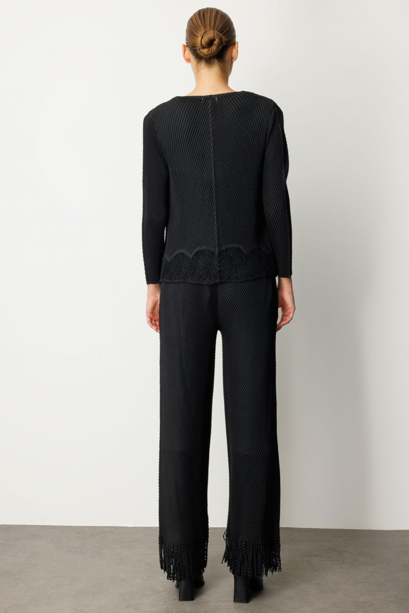 Ekol Kadın Kelebek Düğmeli Akordiyon Kumaş Hırka 5901 Siyah - 4