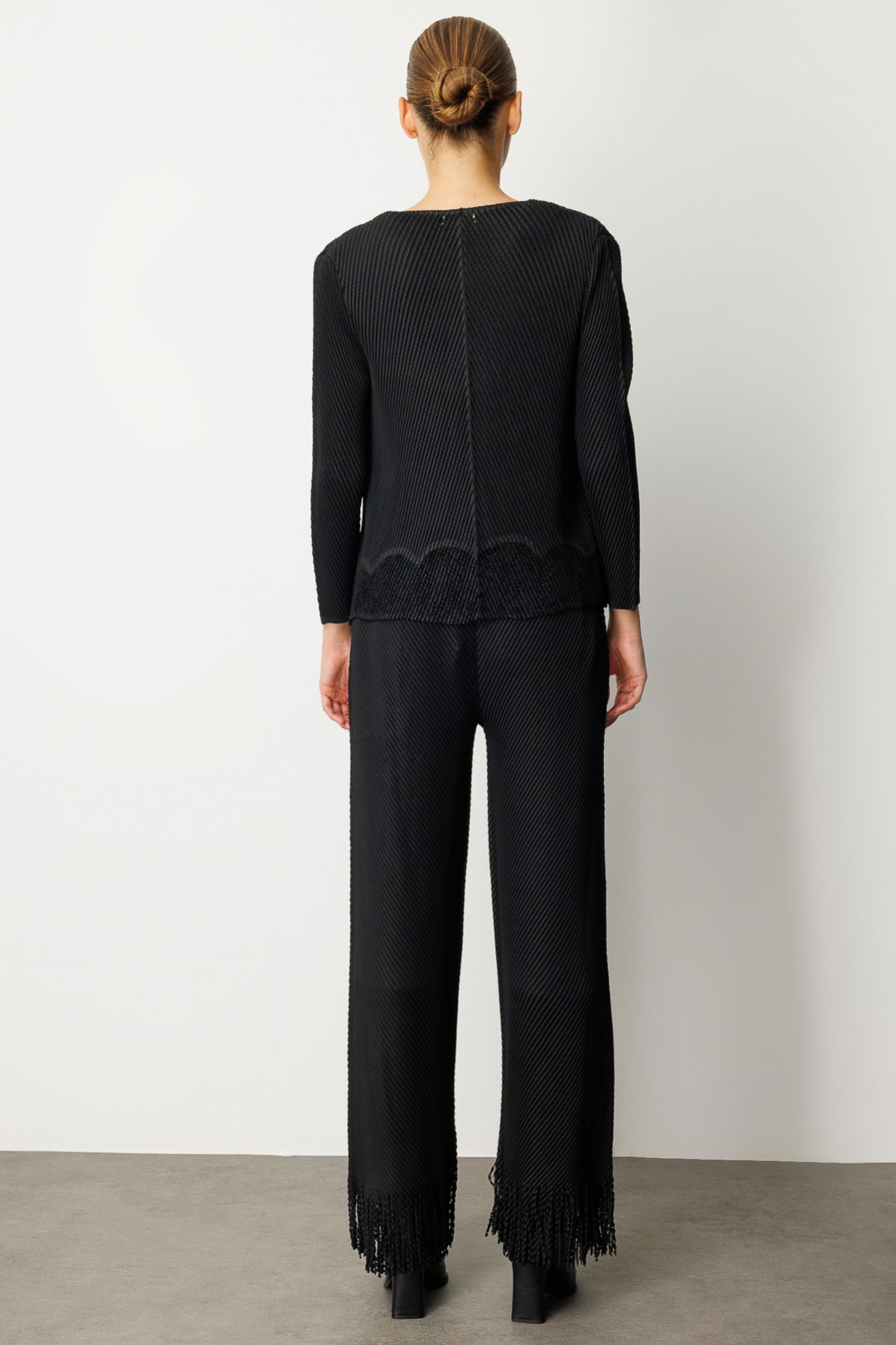 Ekol Kadın Kelebek Düğmeli Akordiyon Kumaş Hırka 5901 Siyah - 4