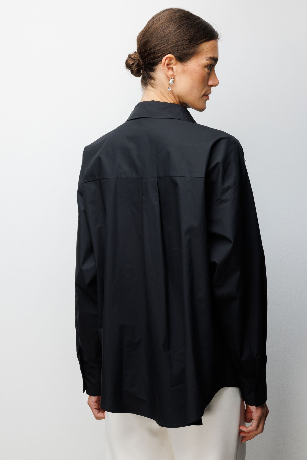 Ekol Kadın Kelebek ve İnci İşlemeli Pamuk Gömlek 2802 Siyah - 4