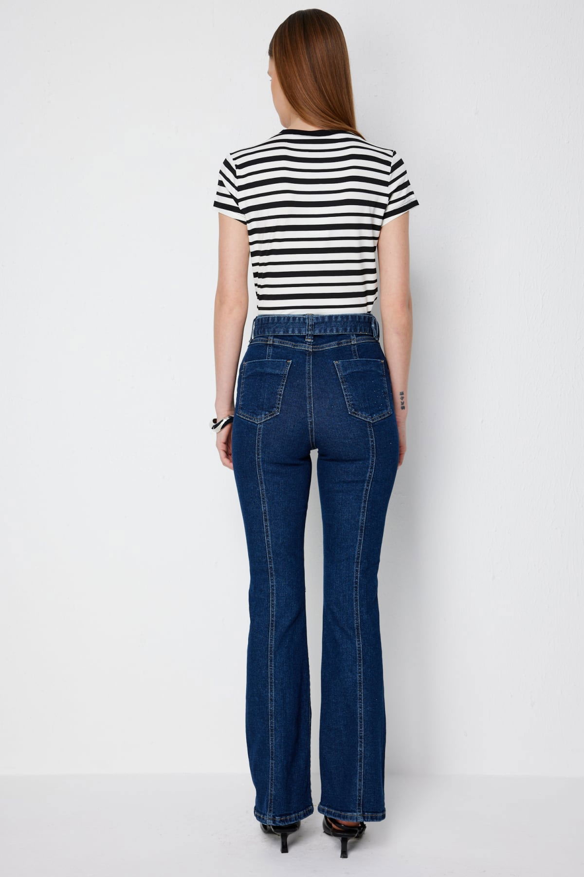 Ekol Kadın Kemerli İspanyol Paça Kot Pantolon 4152 Indigo - 4