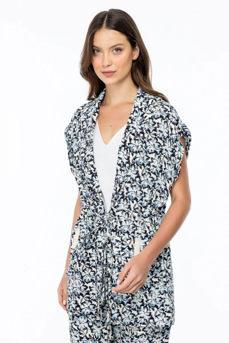 Ekol Kadın Kısa Duble Kol Desenli Ceket 1228 Mavi - Ekol