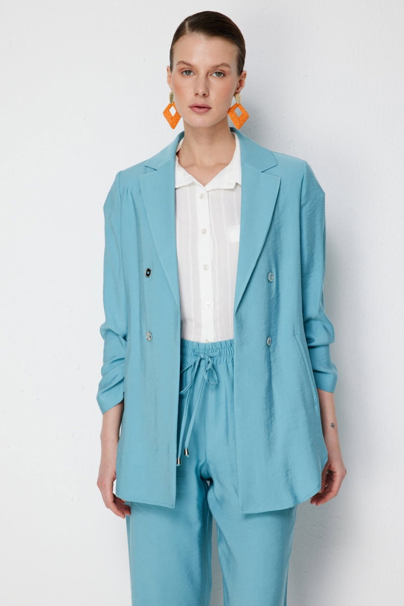 Ekol Kadın Kolları Büzgülü Yan Cepli Ceket 1202 Aqua - Ekol