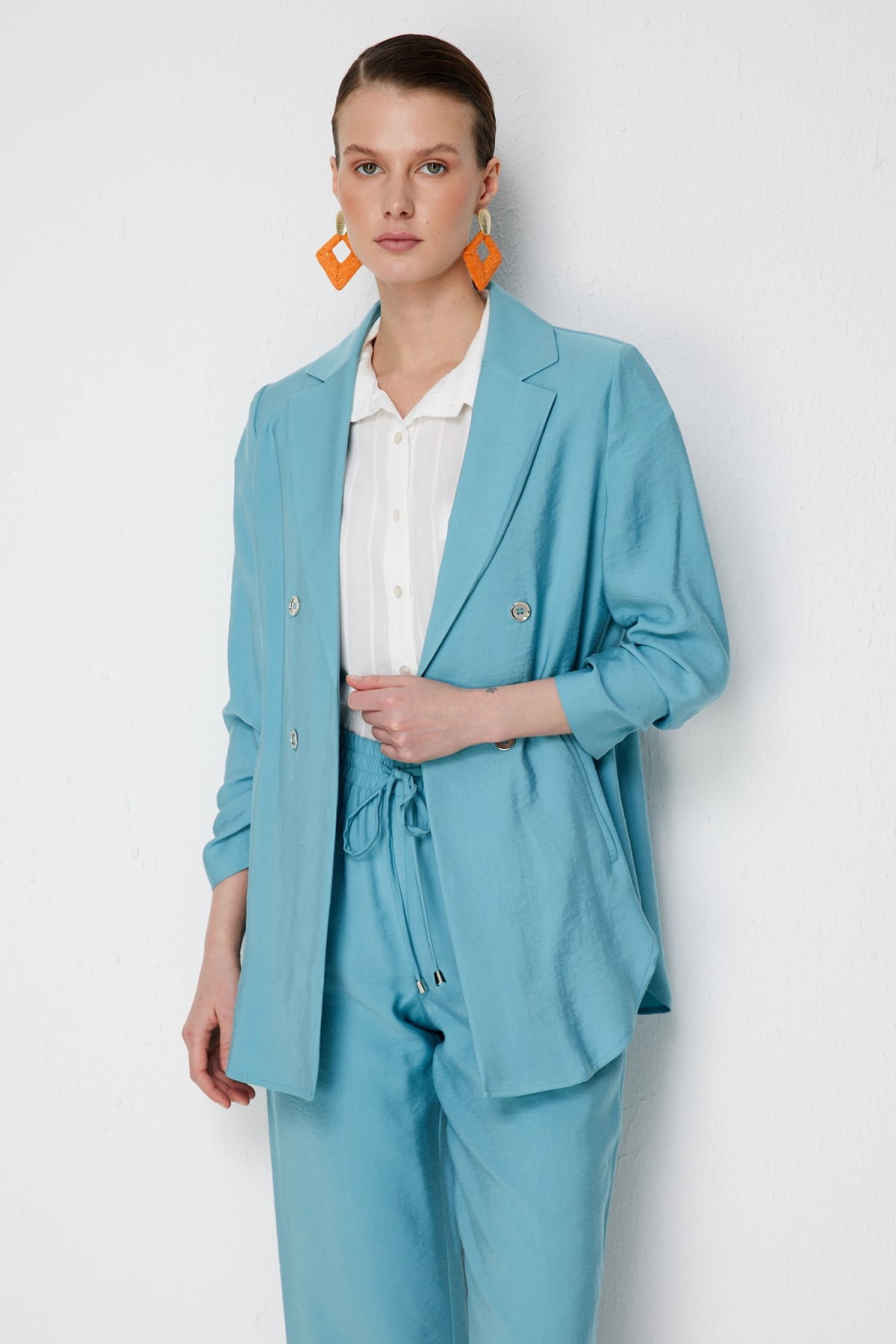 Ekol Kadın Kolları Büzgülü Yan Cepli Ceket 1202 Aqua - 2