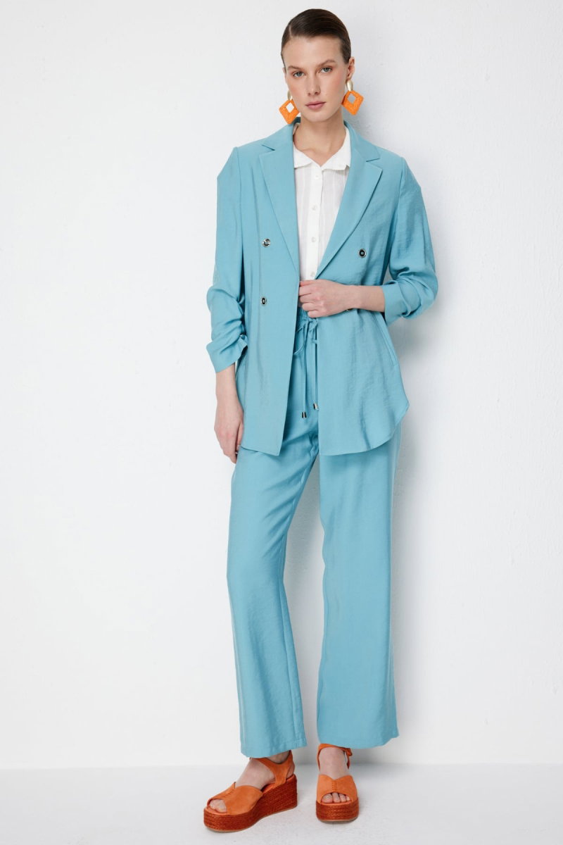 Ekol Kadın Kolları Büzgülü Yan Cepli Ceket 1202 Aqua - 3