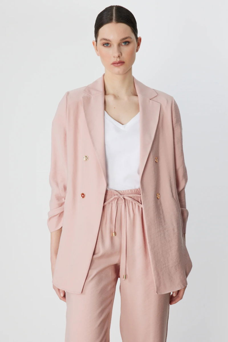 Ekol Kadın Kolları Büzgülü Yan Cepli Ceket 1202 Pudra - Ekol