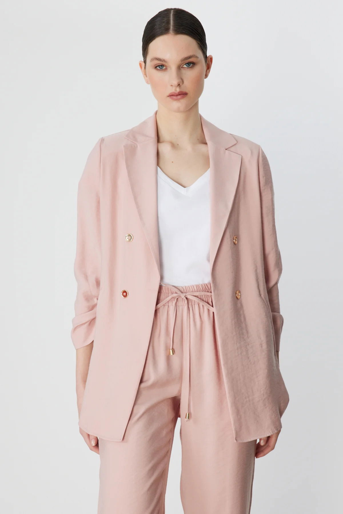 Ekol Kadın Kolları Büzgülü Yan Cepli Ceket 1202 Pudra - 1