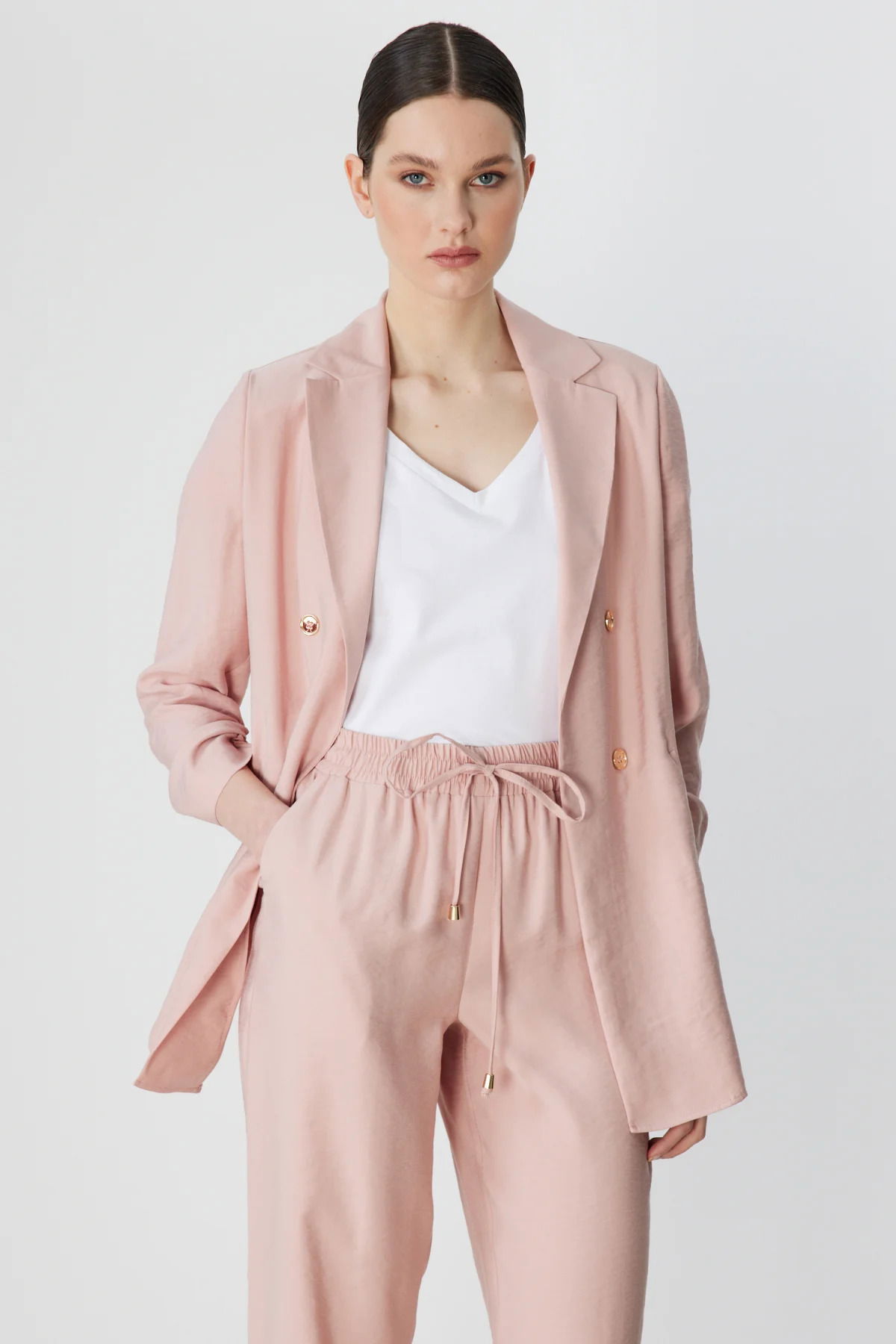 Ekol Kadın Kolları Büzgülü Yan Cepli Ceket 1202 Pudra - 2