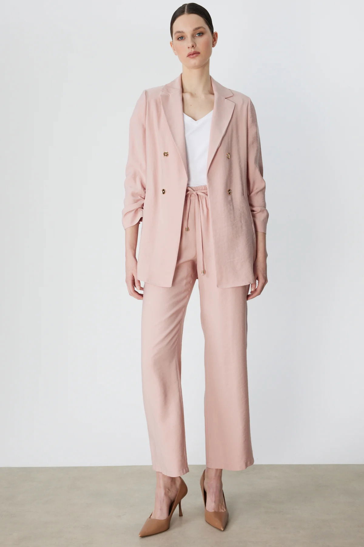 Ekol Kadın Kolları Büzgülü Yan Cepli Ceket 1202 Pudra - 3