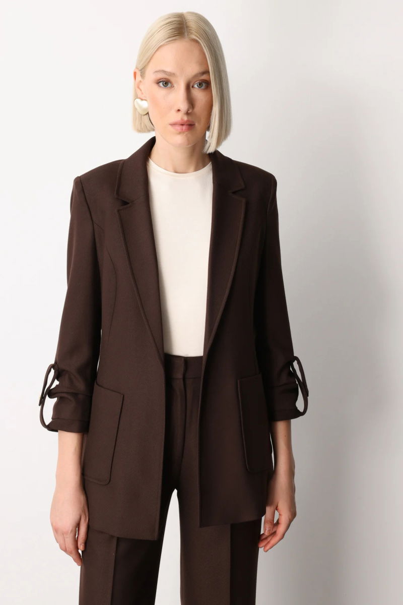 Ekol Kadın Kolu Apoletli Torba Cepli Ceket 5057 Kahverengi - Ekol