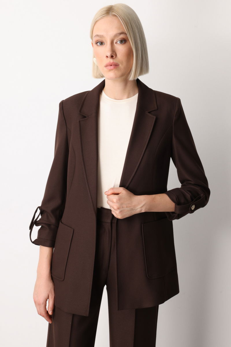 Ekol Kadın Kolu Apoletli Torba Cepli Ceket 5057 Kahverengi - 3