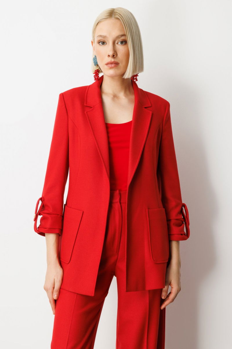 Ekol Kadın Kolu Apoletli Torba Cepli Ceket 5057 Kırmızı - Ekol
