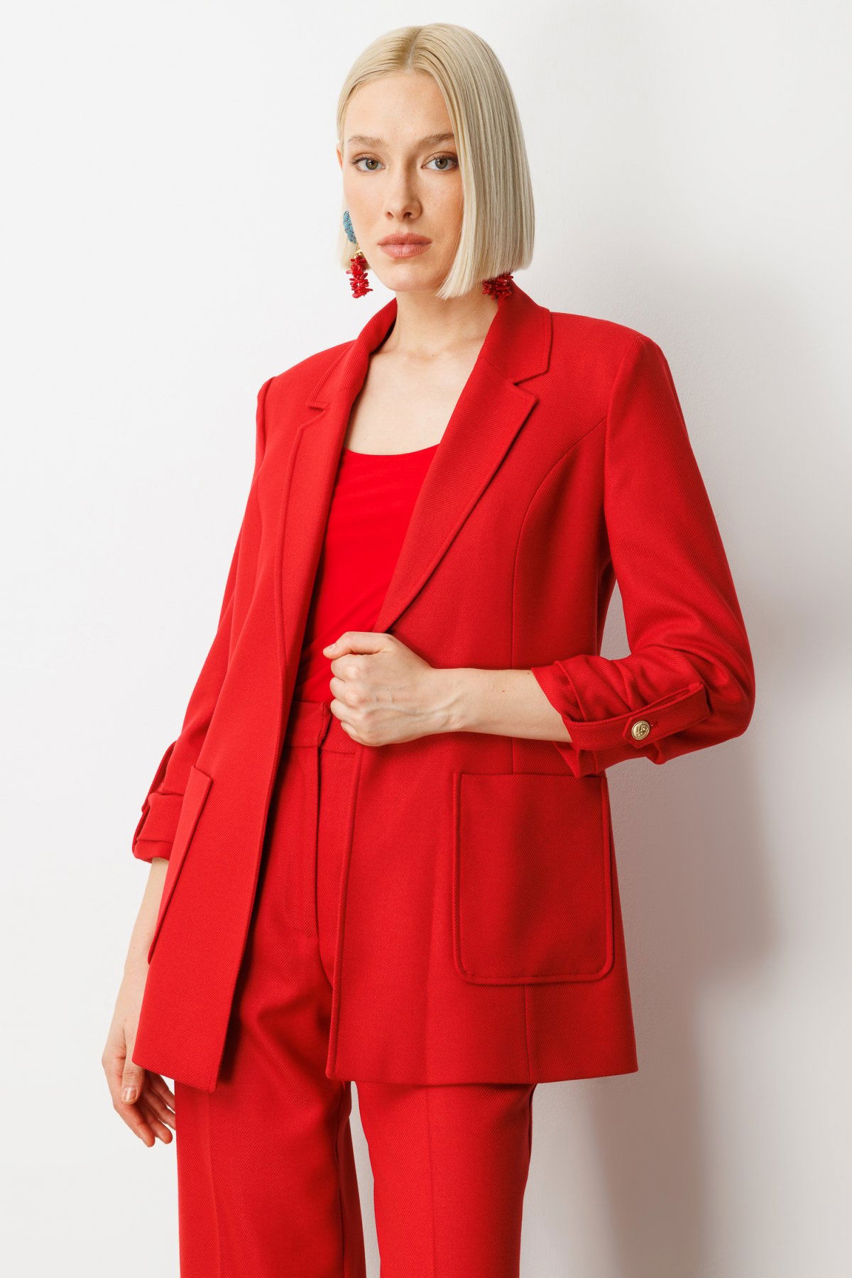 Ekol Kadın Kolu Apoletli Torba Cepli Ceket 5057 Kırmızı - 2