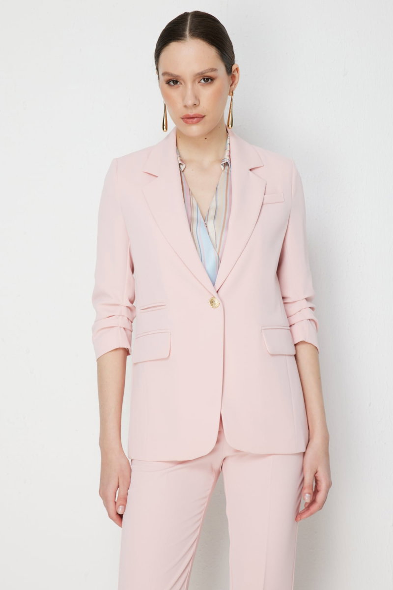 Ekol Kadın Kolu Büzgülü Kapak Cepli Ceket 1102 Pudra - Ekol