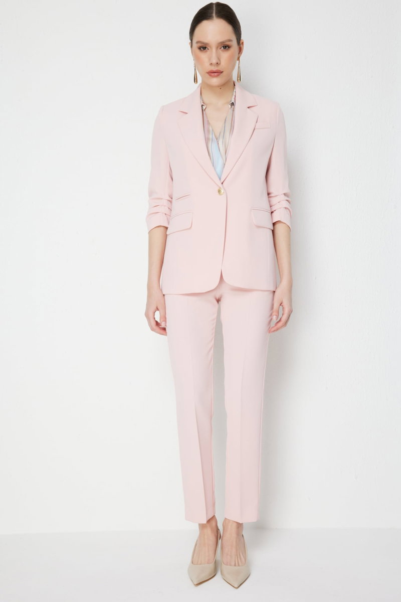 Ekol Kadın Kolu Büzgülü Kapak Cepli Ceket 1102 Pudra - 3