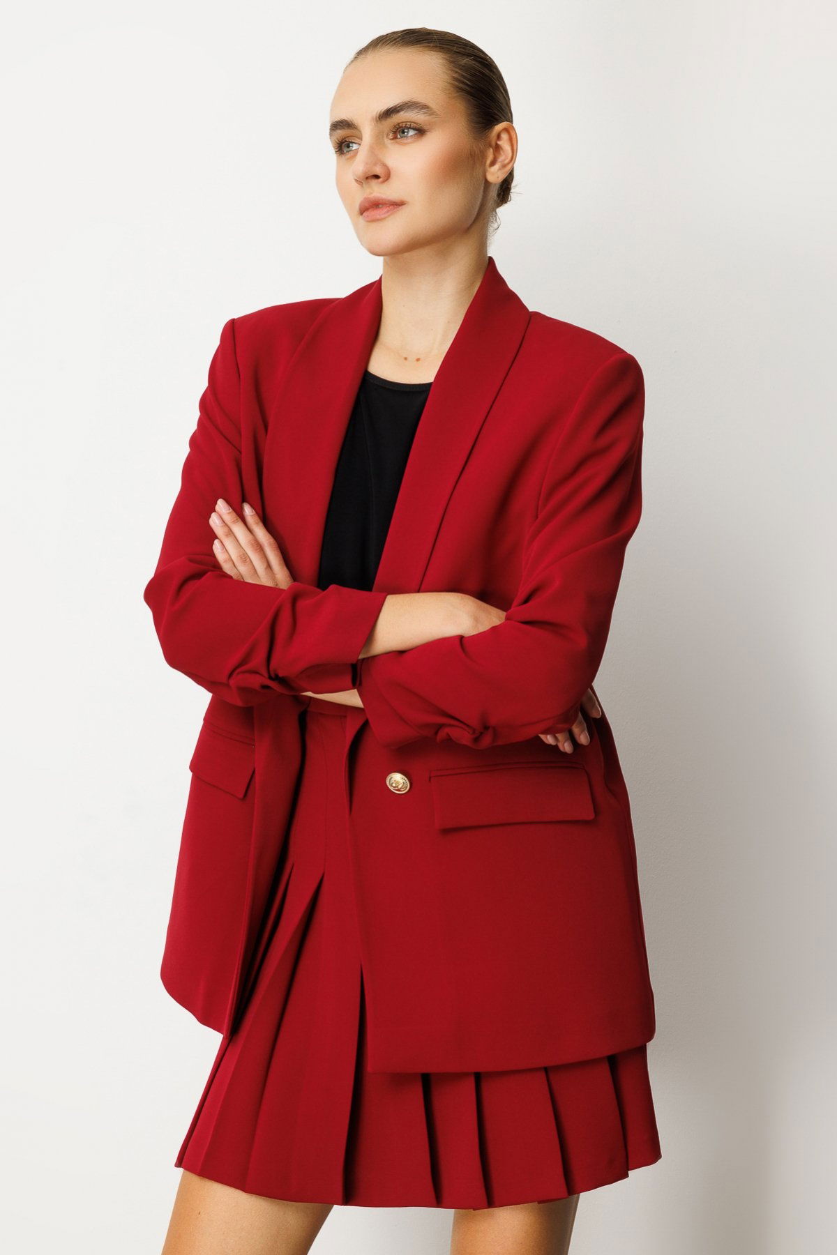 Ekol Kadın Kolu Büzgülü Kapak Cepli Ceket 5001 Bordo - 2