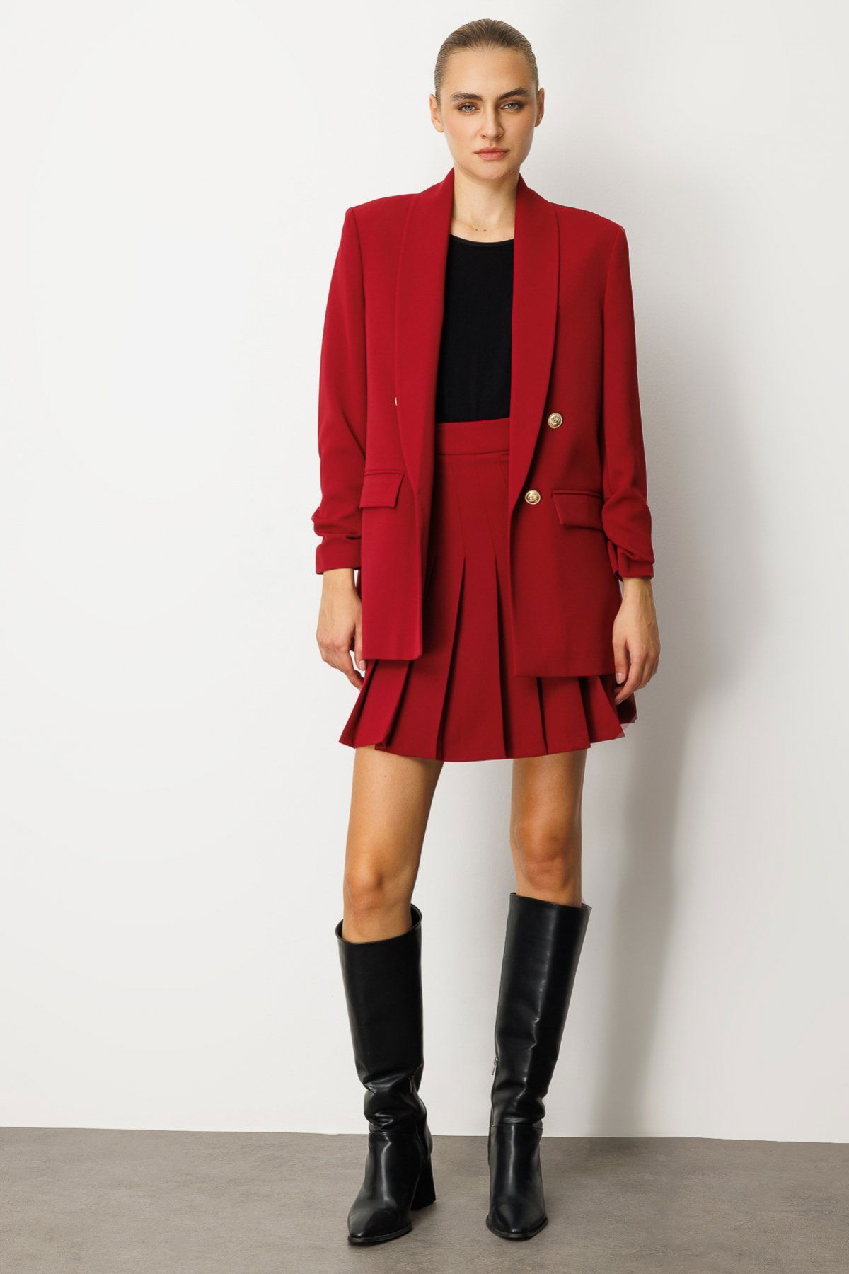 Ekol Kadın Kolu Büzgülü Kapak Cepli Ceket 5001 Bordo - 3