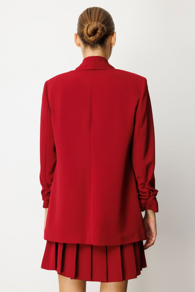 Ekol Kadın Kolu Büzgülü Kapak Cepli Ceket 5001 Bordo - 4