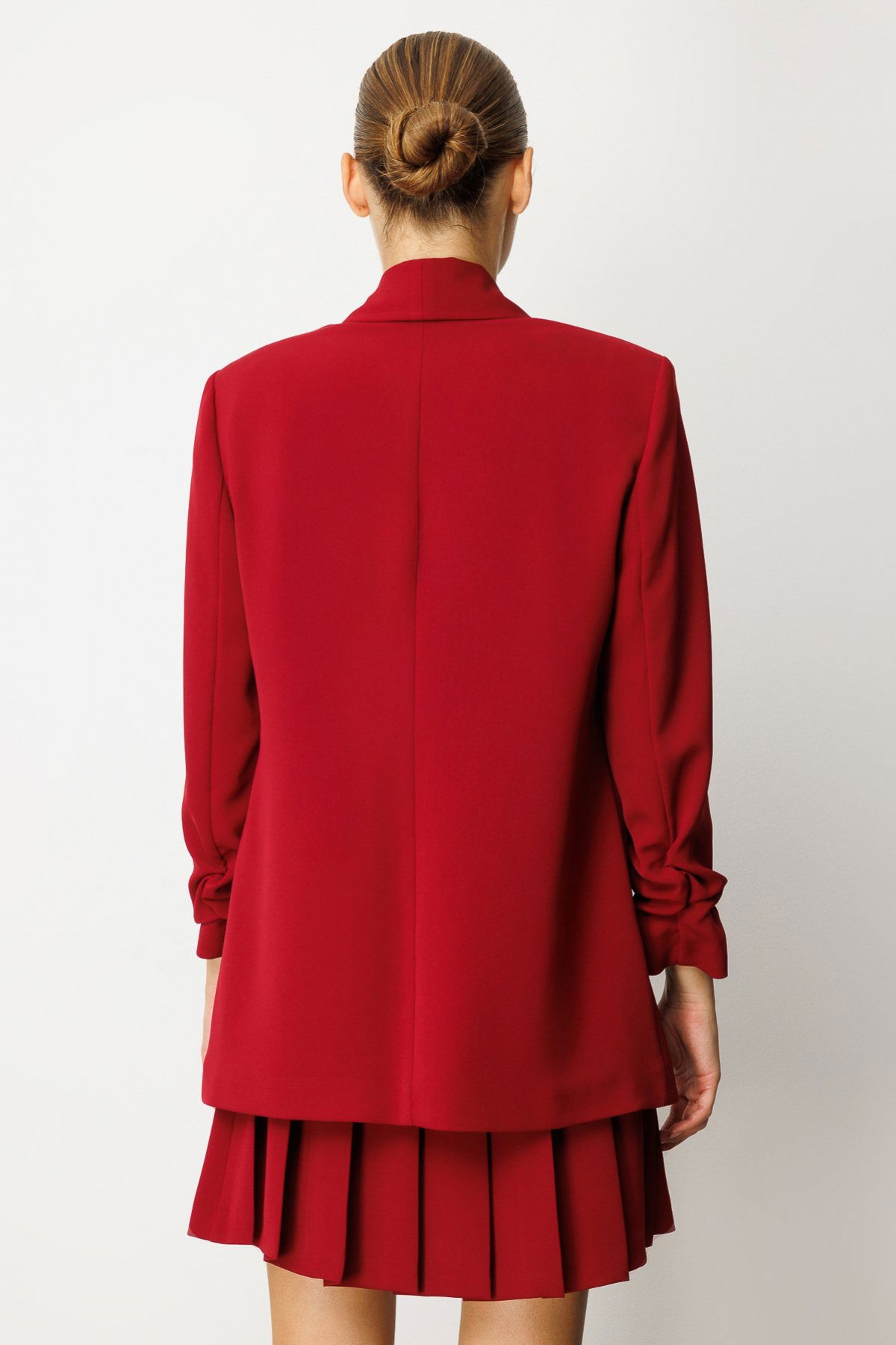 Ekol Kadın Kolu Büzgülü Kapak Cepli Ceket 5001 Bordo - 4