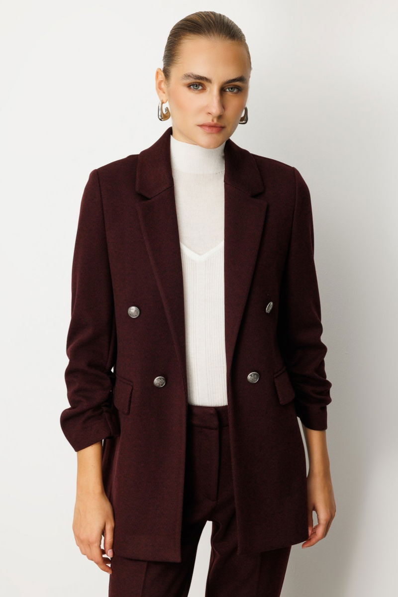 Ekol Kadın Kolu Büzgülü Kapak Cepli Ceket 5187 Bordo - Ekol