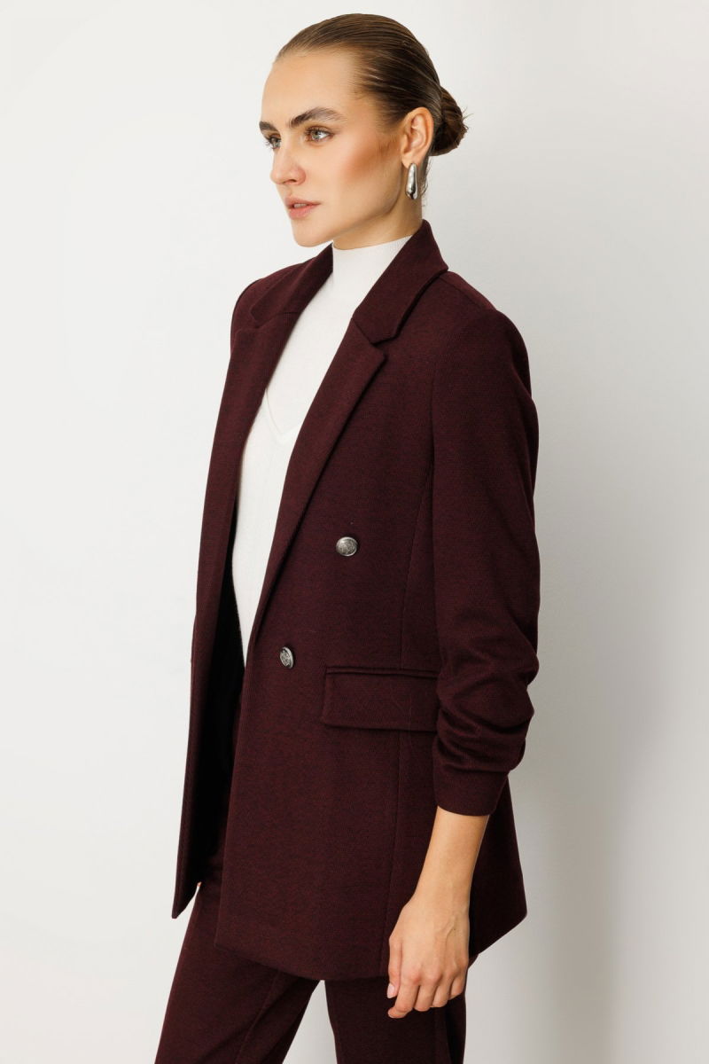 Ekol Kadın Kolu Büzgülü Kapak Cepli Ceket 5187 Bordo - 2