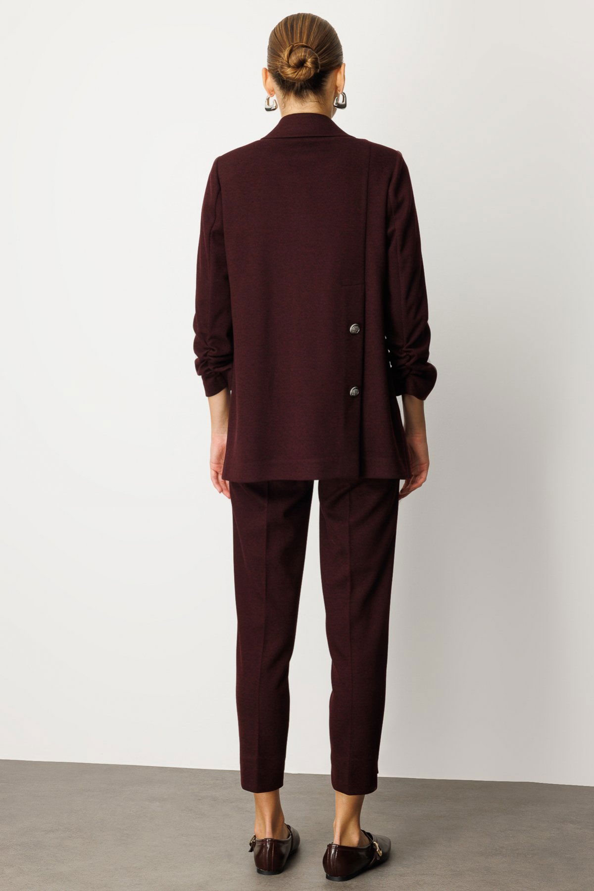 Ekol Kadın Kolu Büzgülü Kapak Cepli Ceket 5187 Bordo - 4