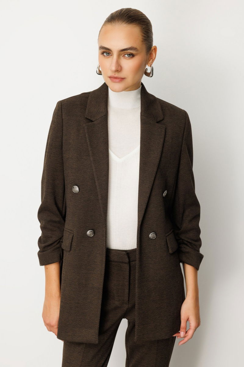 Ekol Kadın Kolu Büzgülü Kapak Cepli Ceket 5187 Kahverengi - Ekol