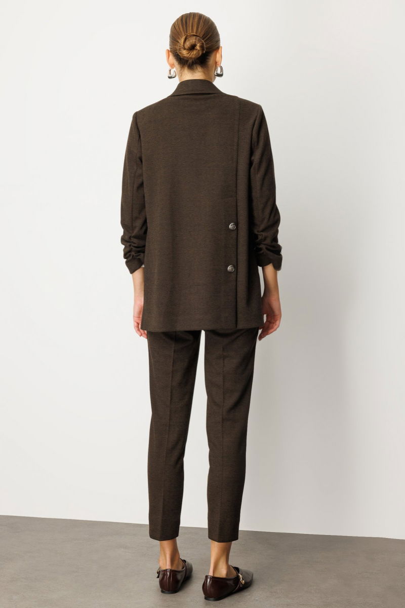 Ekol Kadın Kolu Büzgülü Kapak Cepli Ceket 5187 Kahverengi - 4