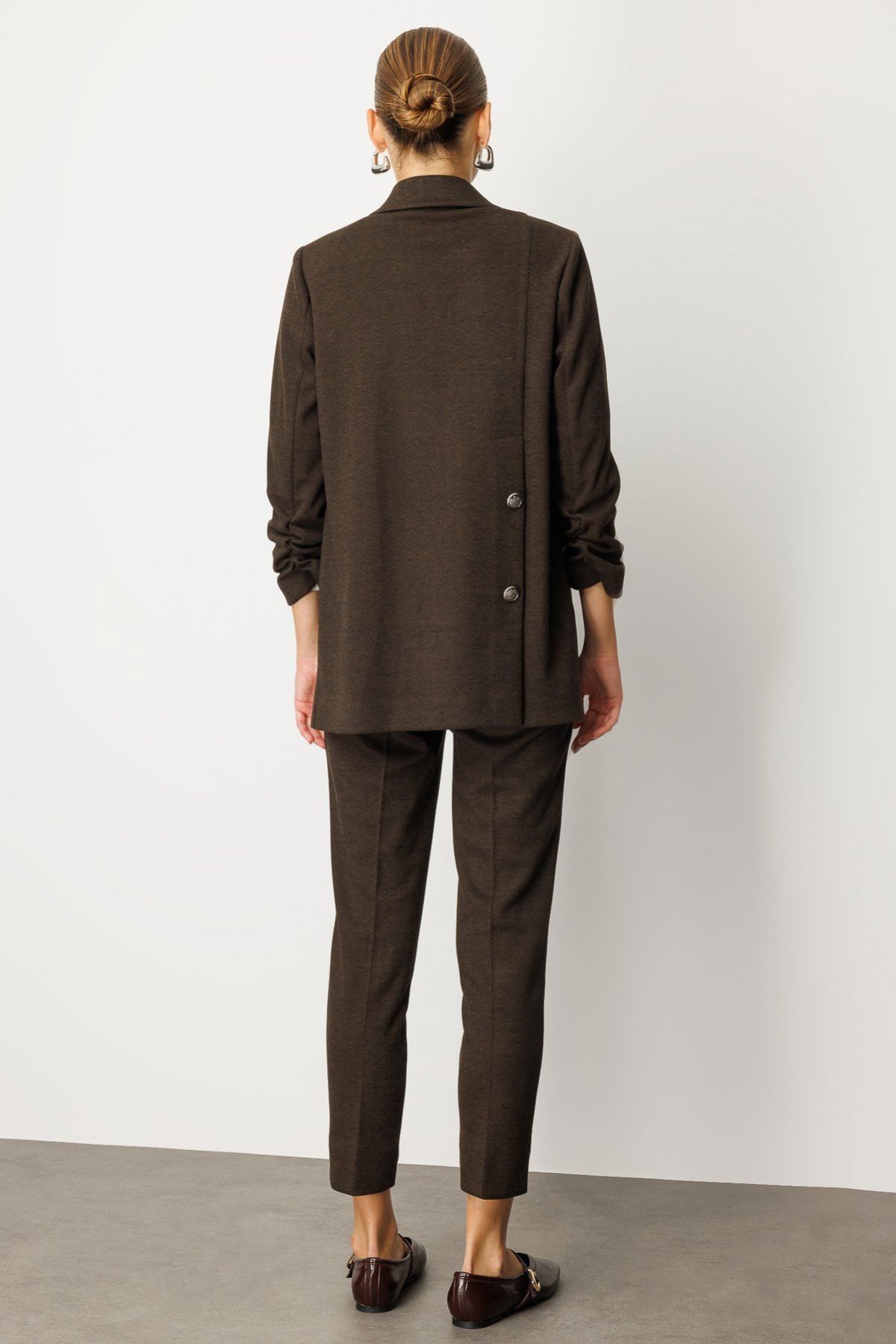 Ekol Kadın Kolu Büzgülü Kapak Cepli Ceket 5187 Kahverengi - 4