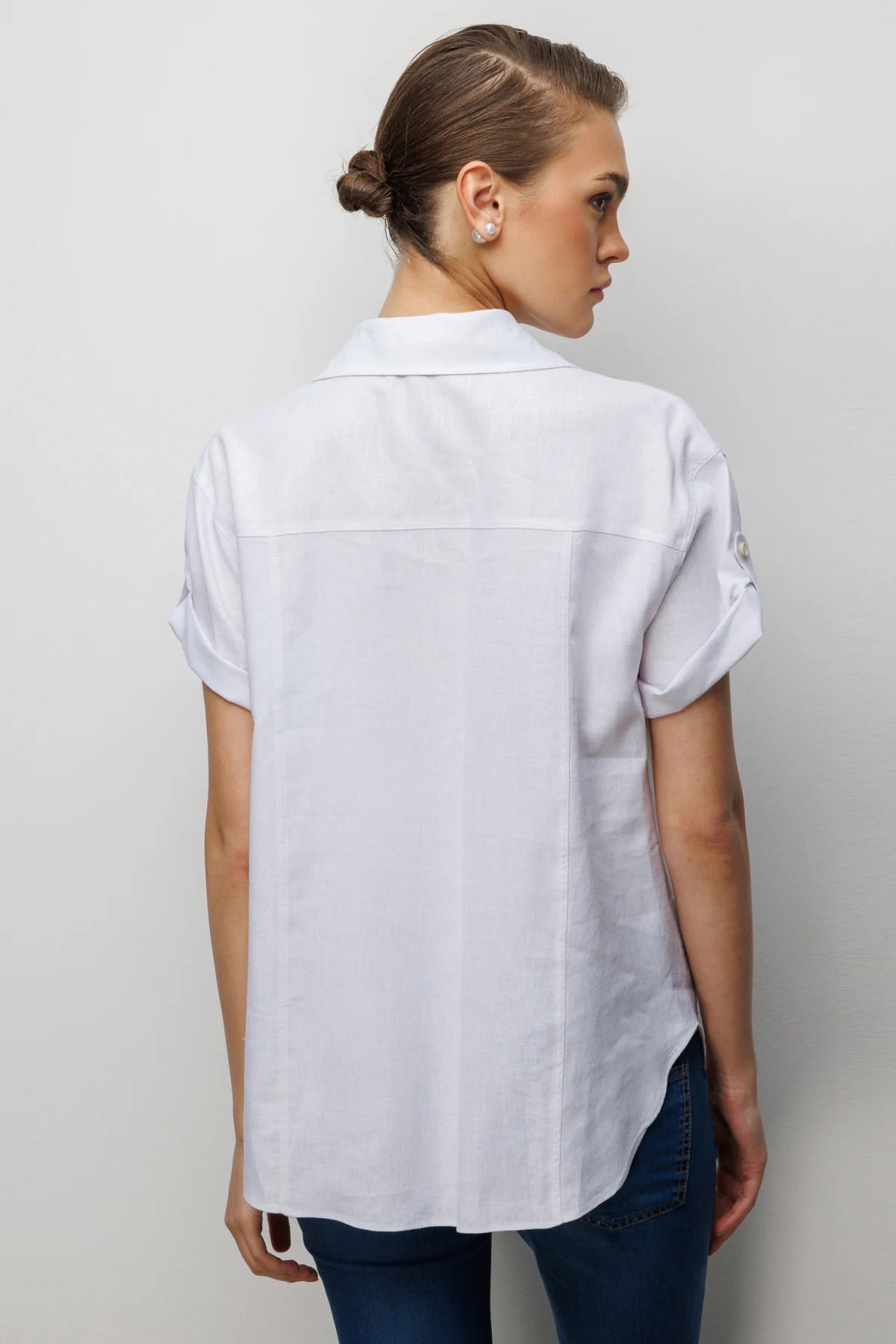 Ekol Kadın Kolu Katlamalı Keten Gömlek 2024 Ekru - 4