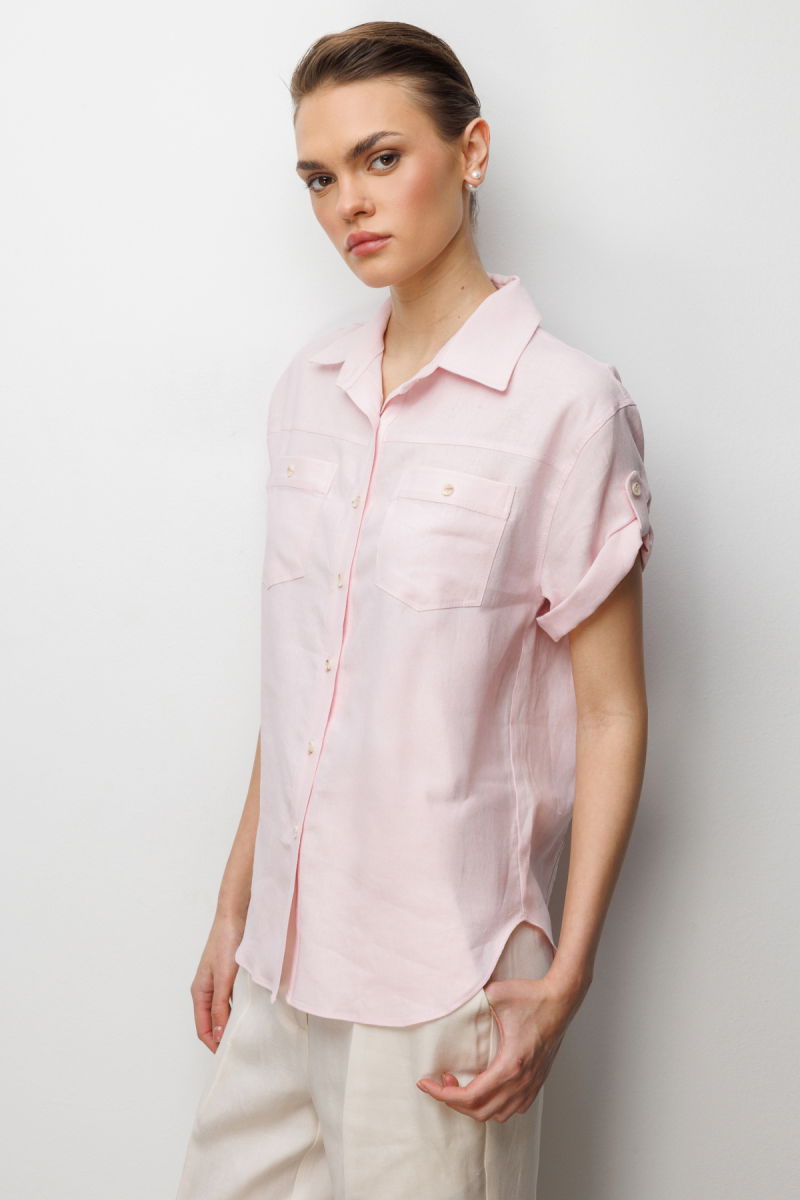 Ekol Kadın Kolu Katlamalı Keten Gömlek 2024 Pembe - 2