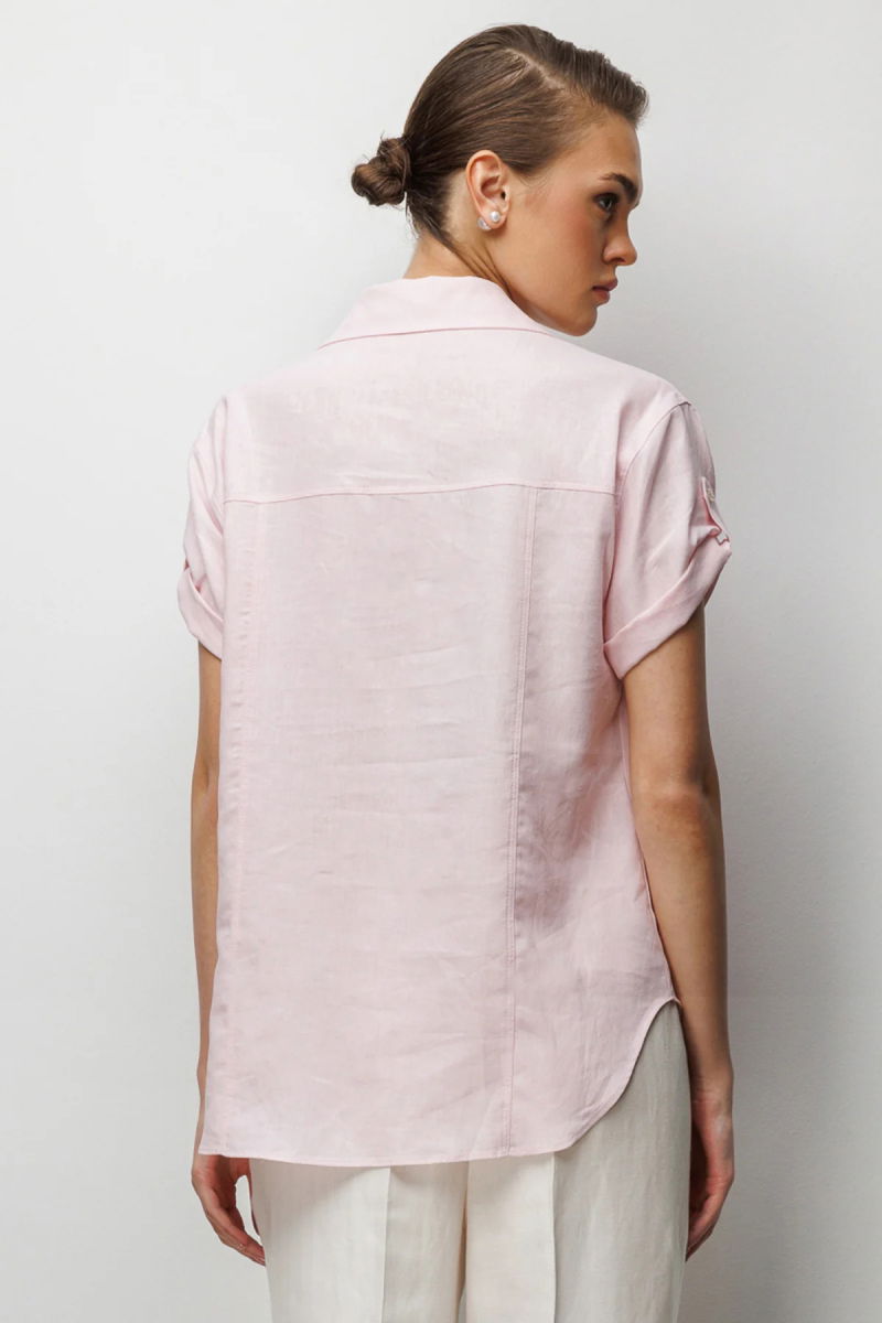 Ekol Kadın Kolu Katlamalı Keten Gömlek 2024 Pembe - 4
