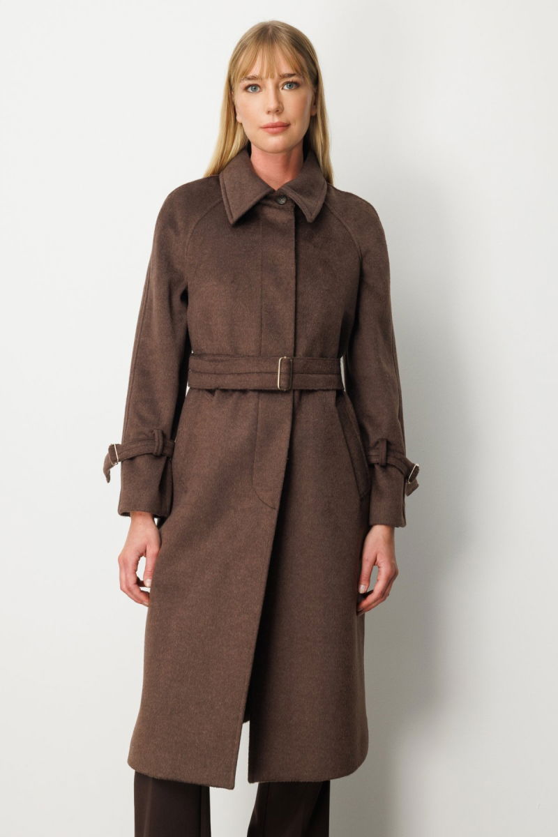 Ekol Kadın Kolu ve Beli Kemerli Kaşe Kaban 6057 Kahverengi - 2