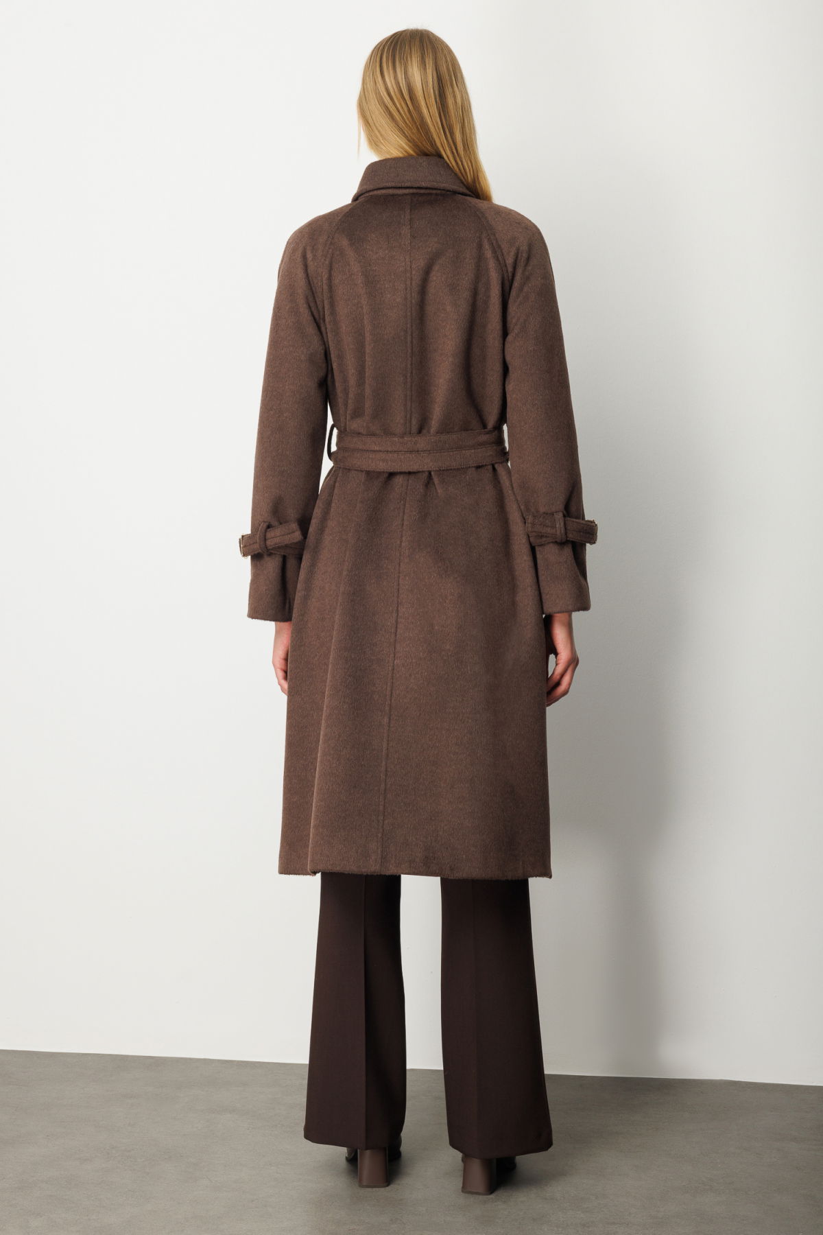 Ekol Kadın Kolu ve Beli Kemerli Kaşe Kaban 6057 Kahverengi - 4