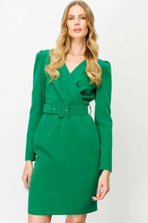 Ekol Kadın Kruvaze Kemerli Elbise 5025 Yeşil - 1