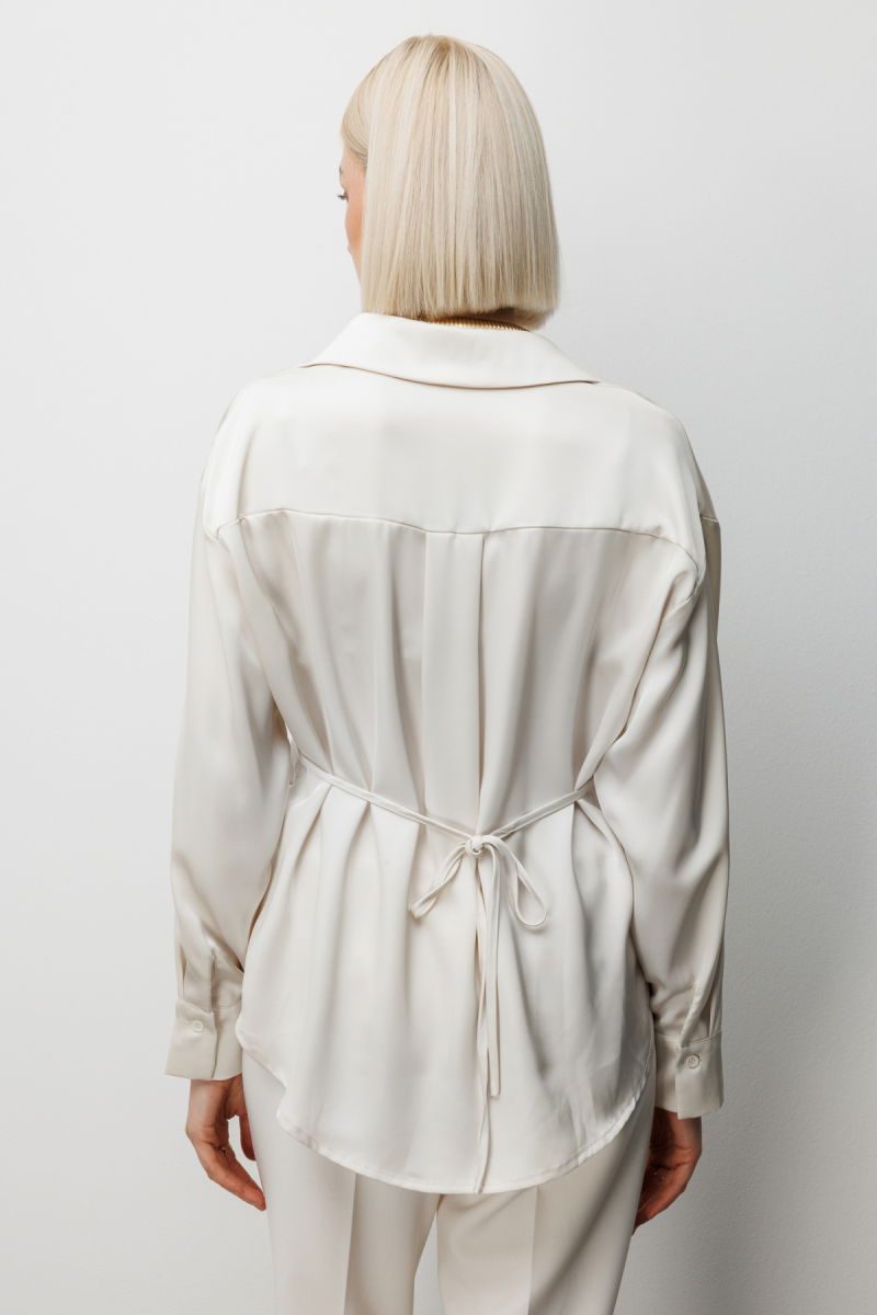 Ekol Kadın Kruvaze Yaka Bağcıklı Gömlek 2862 İnci - 4