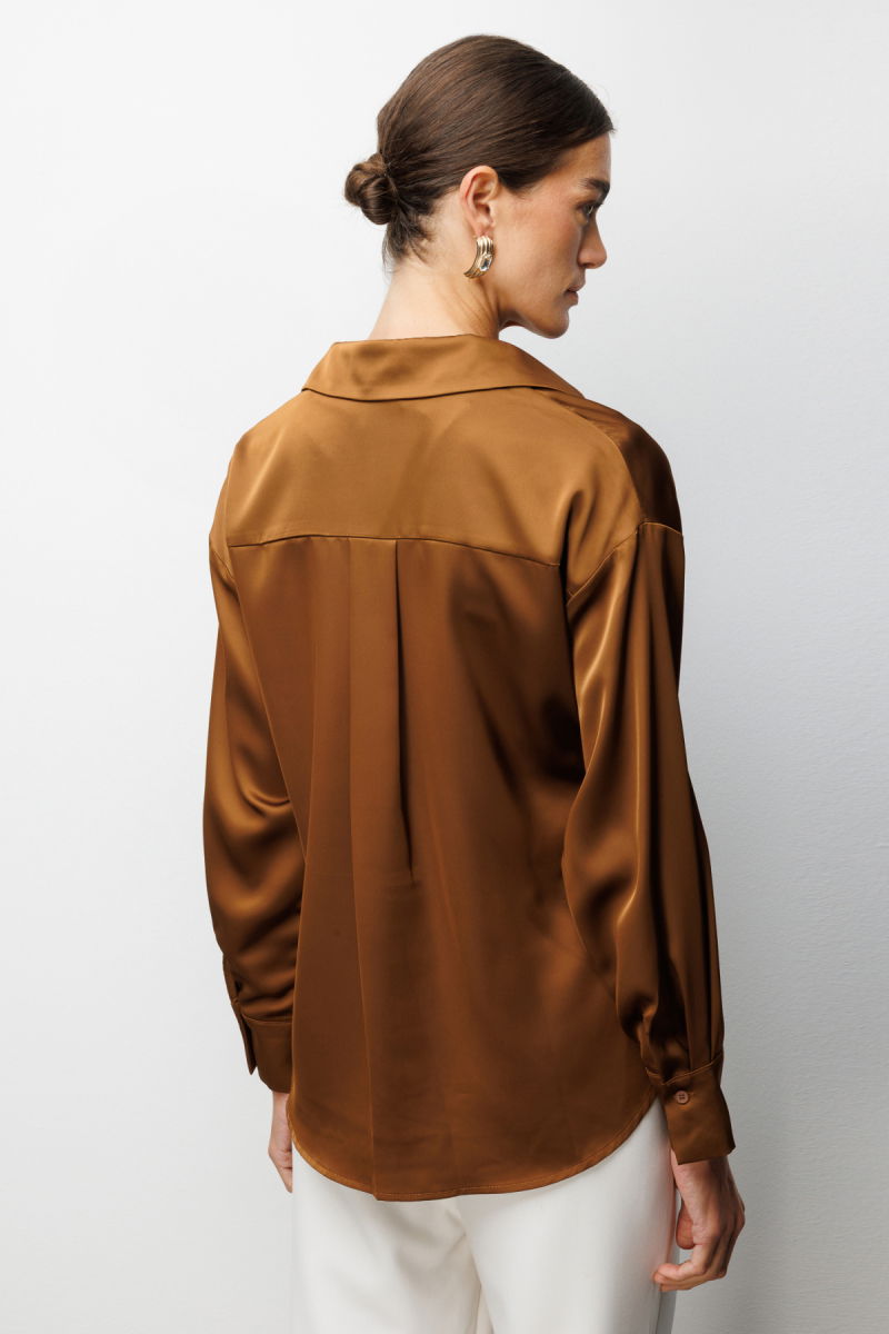 Ekol Kadın Kruvaze Yaka Bağcıklı Gömlek 2862 Kakao - 4
