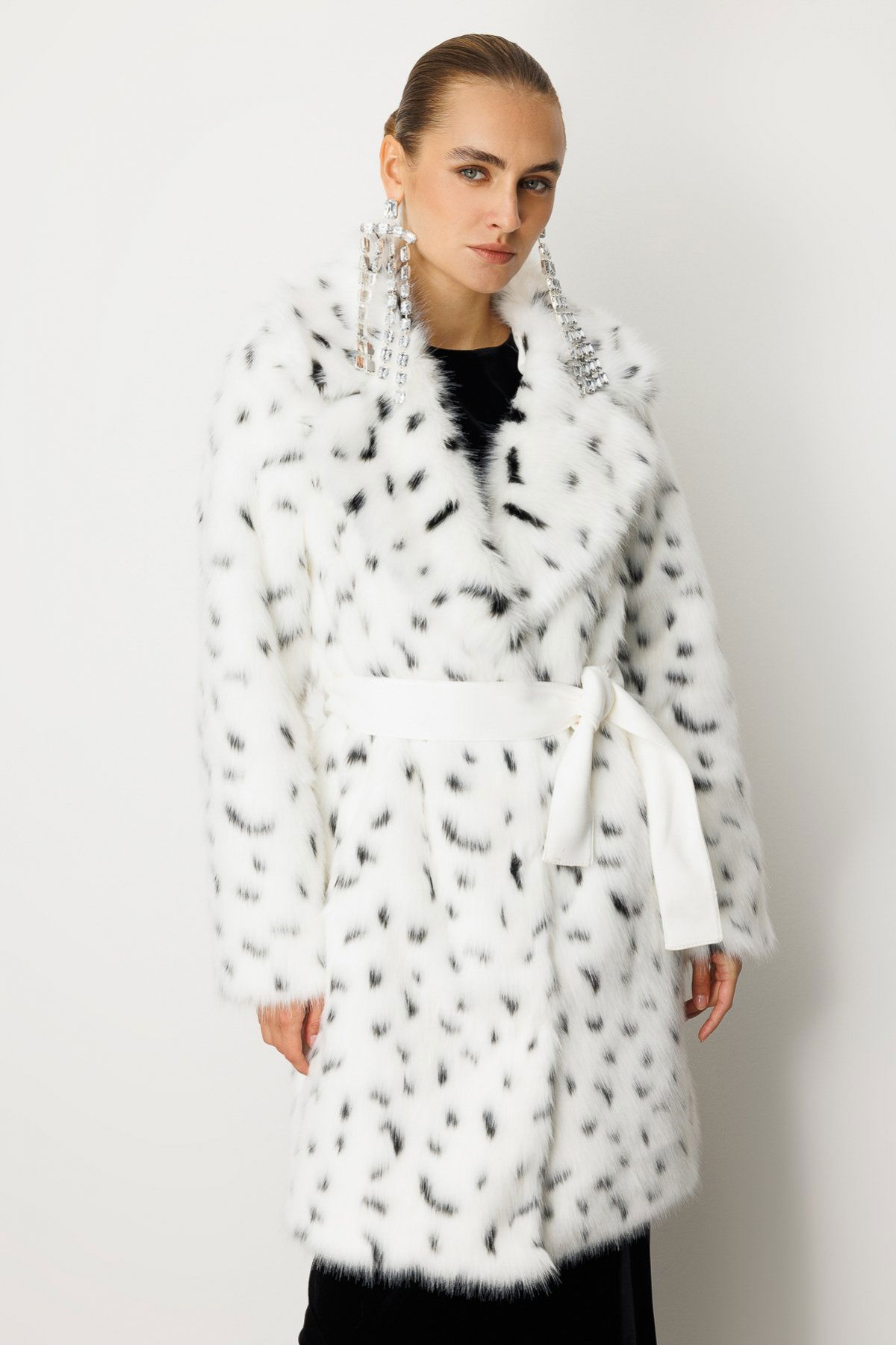 Ekol Kadın Kruvaze Yaka Benekli Kürk 6105 Ekru - 1