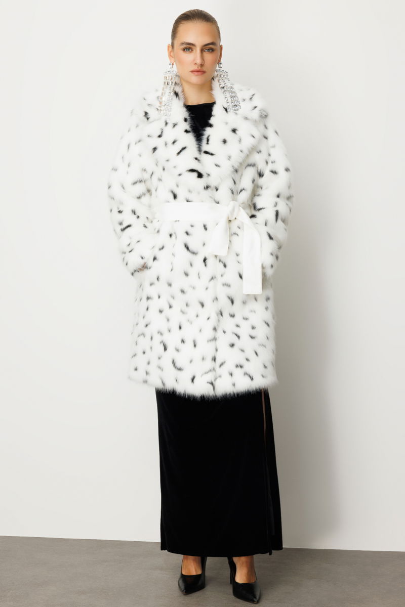 Ekol Kadın Kruvaze Yaka Benekli Kürk 6105 Ekru - 2