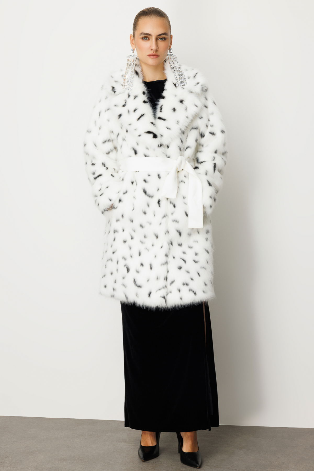 Ekol Kadın Kruvaze Yaka Benekli Kürk 6105 Ekru - 2