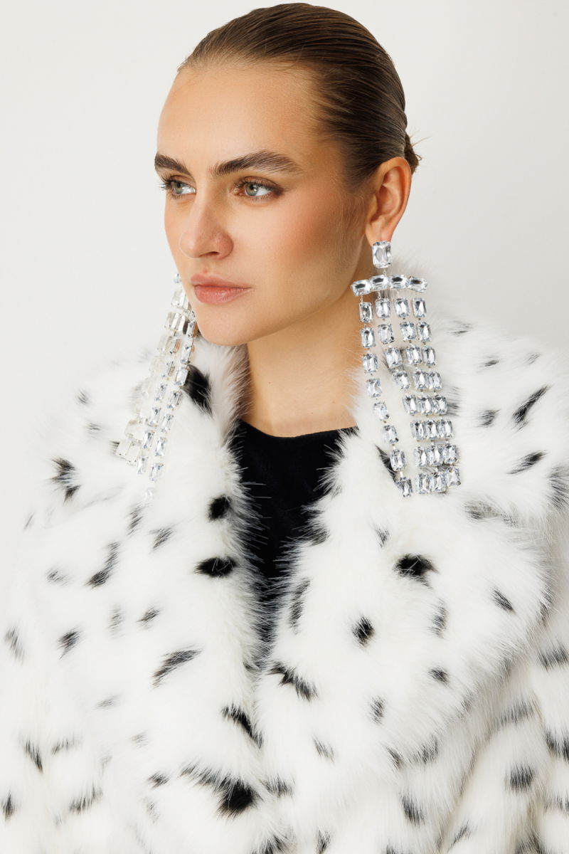 Ekol Kadın Kruvaze Yaka Benekli Kürk 6105 Ekru - 4