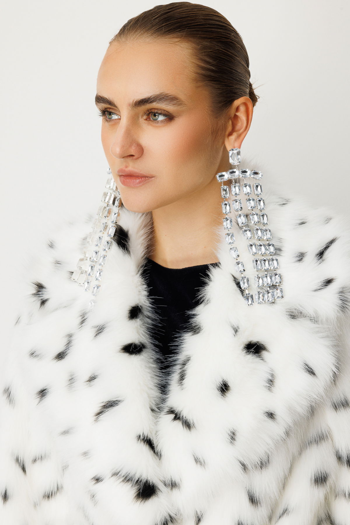 Ekol Kadın Kruvaze Yaka Benekli Kürk 6105 Ekru - 4