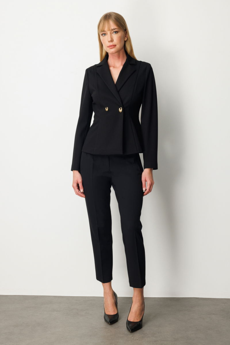 Ekol Kadın Kruvaze Yaka Çıtçıtlı Ceket 5155 Siyah - 3