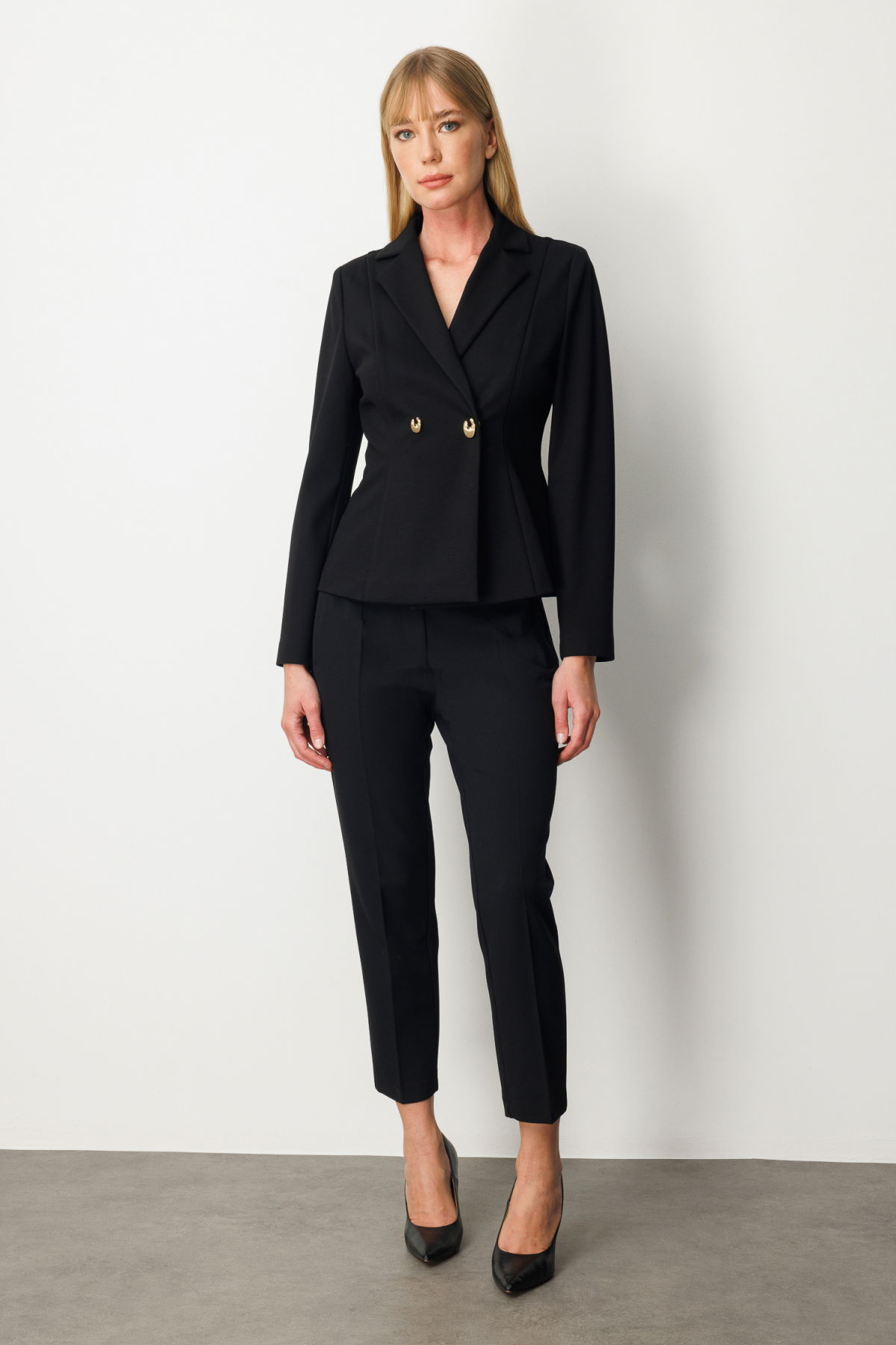 Ekol Kadın Kruvaze Yaka Çıtçıtlı Ceket 5155 Siyah - 3