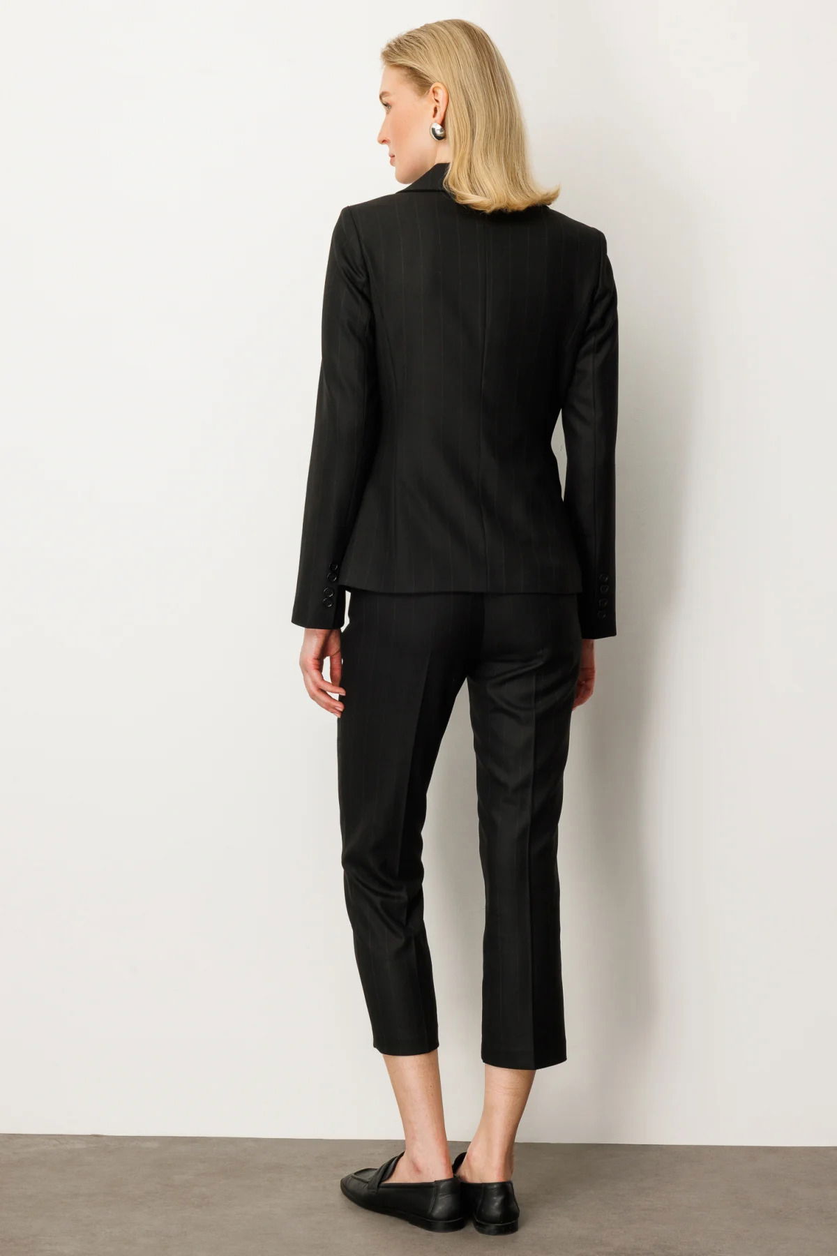 Ekol Kadın Kruvaze Yaka Çizgili Ceket 5123 Siyah - 4