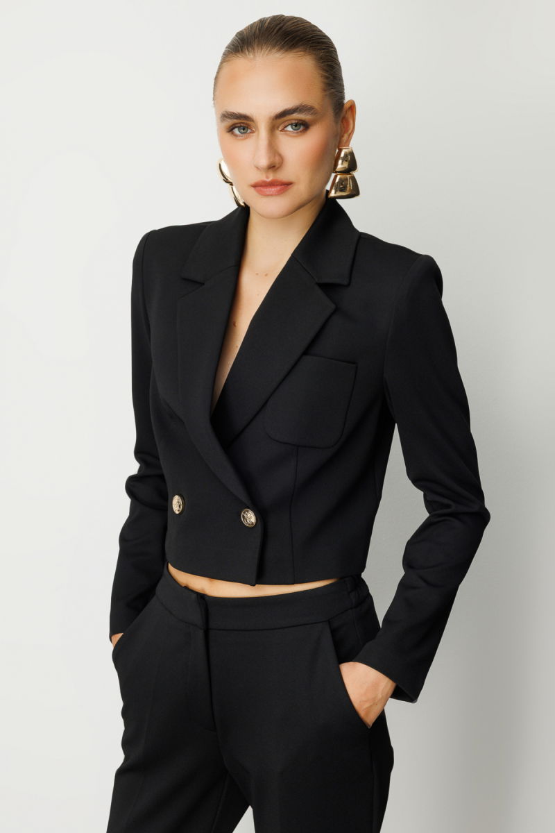 Ekol Kadın Kruvaze Yaka Crop Ceket 5029 Siyah - 2