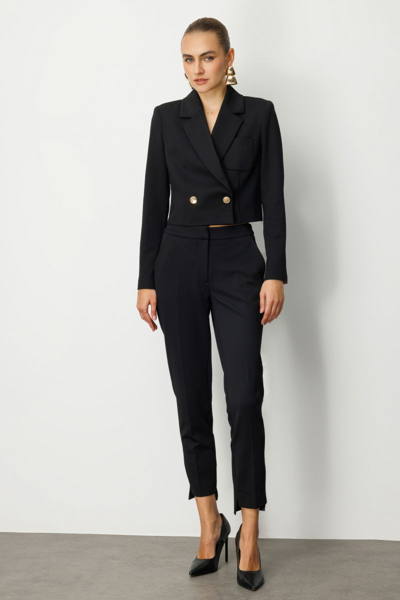 Ekol Kadın Kruvaze Yaka Crop Ceket 5029 Siyah - 3