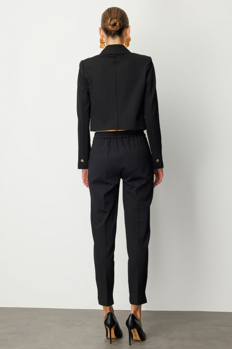 Ekol Kadın Kruvaze Yaka Crop Ceket 5029 Siyah - 4