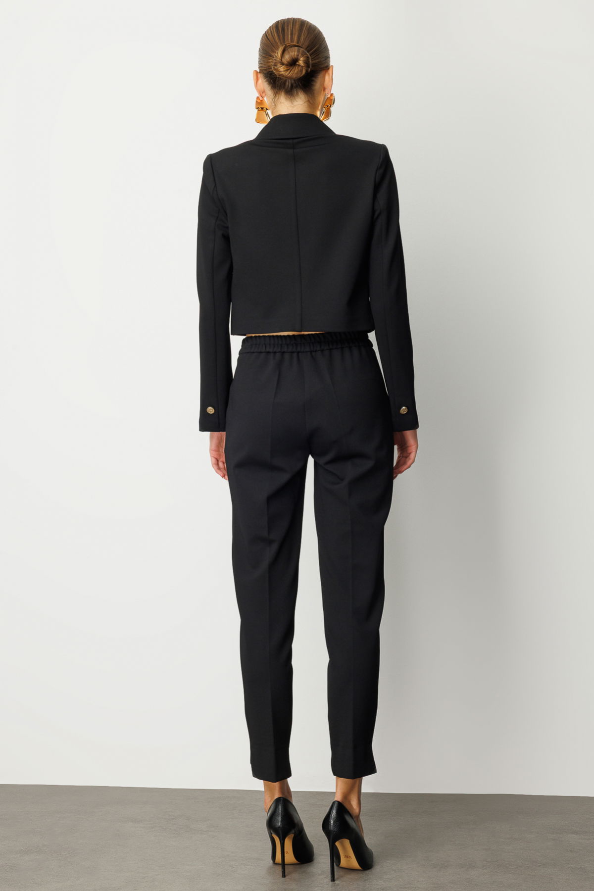 Ekol Kadın Kruvaze Yaka Crop Ceket 5029 Siyah - 4