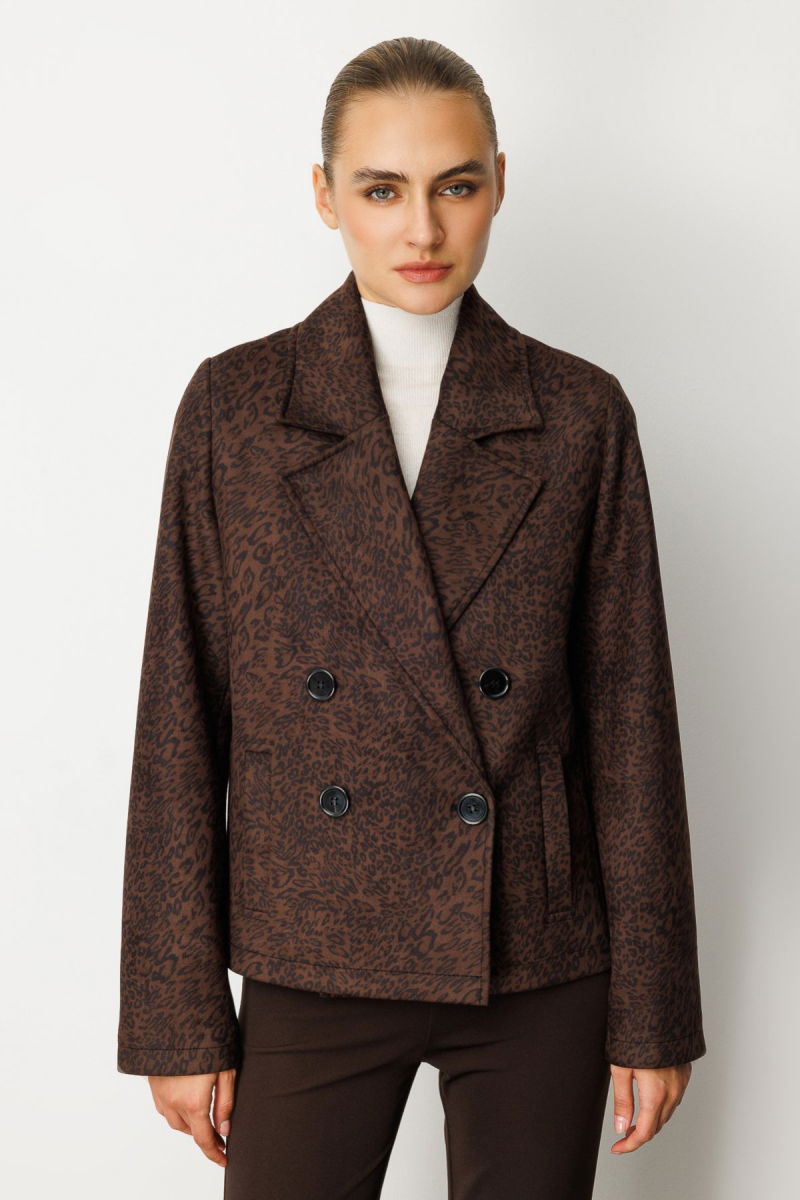 Ekol Kadın Kruvaze Yaka Desenli Mont 8021 Leopar - Ekol