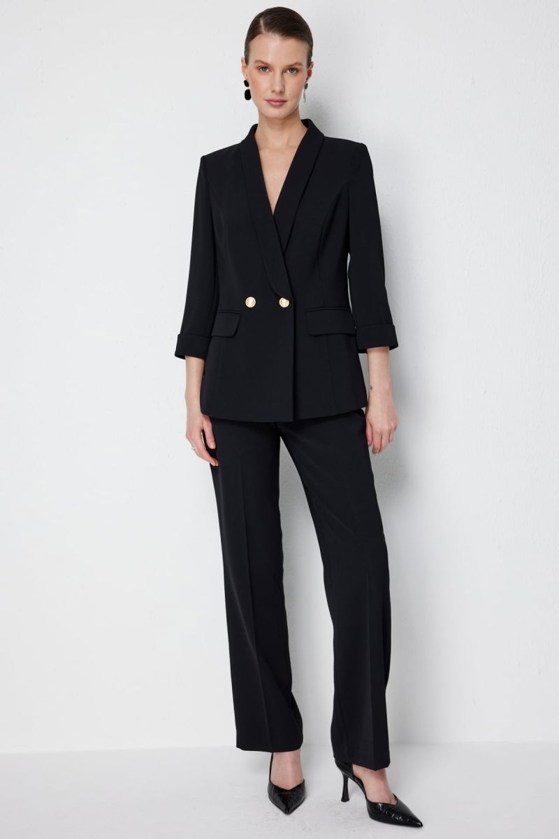 Ekol Kadın Kruvaze Yaka Duble Kol Ceket 1106 Siyah - 3